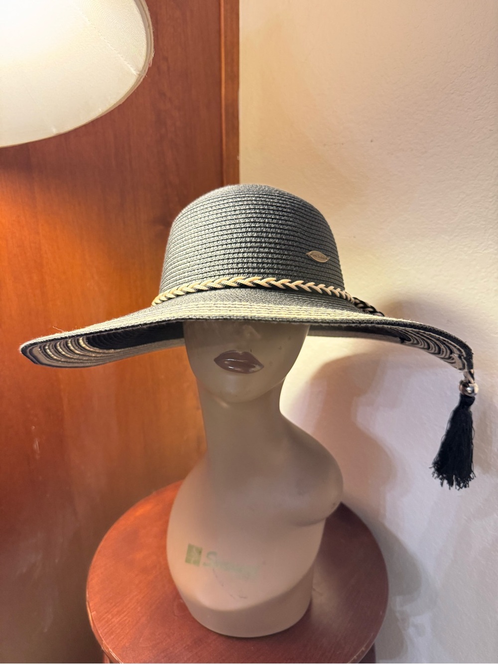Royal Road Trading Co Black Straw Fedora Wide Brim Hat with braided Trim Tassel